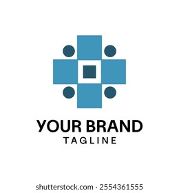 Abstract Blue Cross Logo with Circular Elements