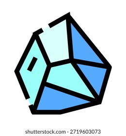 Abstract blue crystal polygon displaying geometric facets, representing a frozen object, gemstone, or mineral in a vector graphic illustration, suitable for winter, luxury, or science concepts