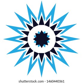 Abstract blue crystallic 16 pointed compass chaos sun star symbol icon logo