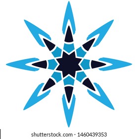 Abstract blue crystallic 8 pointed compass chaos sun symbol icon logo