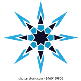 Abstract blue crystallic 8 pointed compass chaos sun star symbol icon logo