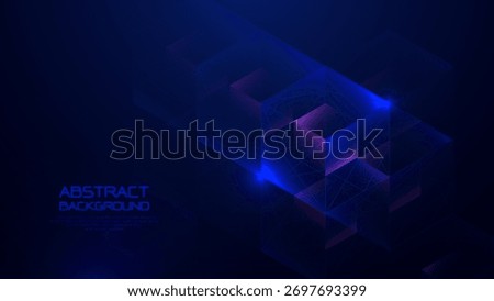 Abstract blue cube blockchain technology. Big data network connects