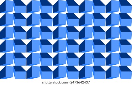 abstract blue cubes background, blue tone cube 3D seamless repeat pattern, replete image design for fabric printing or wallpaper, blue abstract wall