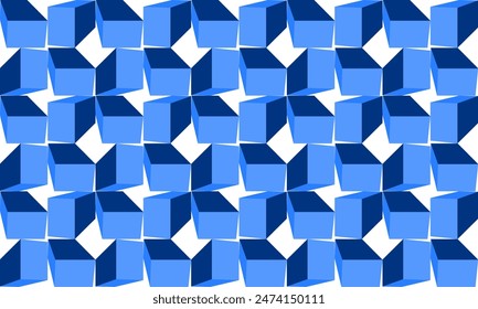 abstract blue cubes background, blue tone cube 3D seamless repeat pattern, replete image design for fabric printing or wallpaper, blue abstract wall
