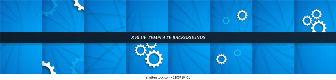 Abstract blue curve background with cogs and gears for white text. Modern template design for cover, brochure, phone case, business presentation, education slide, web banner and magazine.