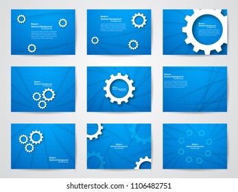 Abstract blue curve background with cogs and gears for white text. Modern template design for cover, brochure, phone case, business presentation, education slide, web banner and magazine.