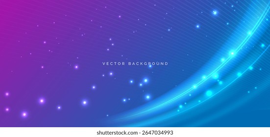 Abstractas rayo de luz de curva azul con efecto de iluminación brillante sobre fondo azul oscuro y rosa. Concepto de Tecnología. Ilustración vectorial