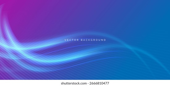 Abstract blue curve light ray on dark blue and pingk background. Technology concept. Vector illustration