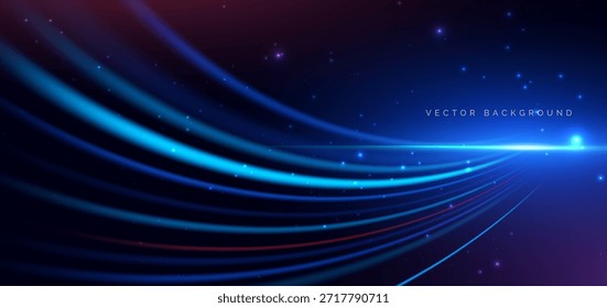 Abstractas tecnología de líneas de curva azul sobre fondo azul oscuro. Concepto de movimiento de alta velocidad. Ilustración vectorial