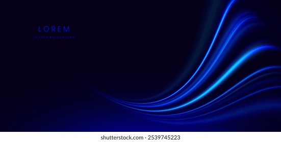 Abstract blue curve ray glowing on dark blue background with copy space for text. Vector illustration