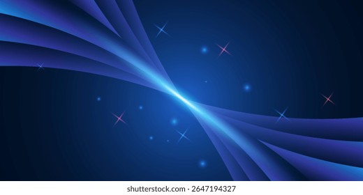 Abstract blue curve ray with lighting effect and sparkle on dark blue background. Vector illustration