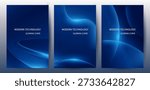 Abstract Blue Curve Technology Poster and Cover Template Set with Glowing Lines