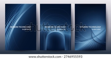 Abstract Blue Curve Technology Poster and Cover Template Set with Glowing Lines