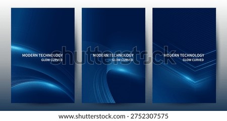 Abstract Blue Curve Technology Poster and Cover Template Set with Glowing Lines