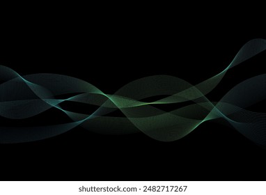 Abstract blue curve. Wave background. black background.