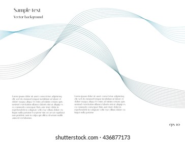 Abstract blue curved lines on white background with text.