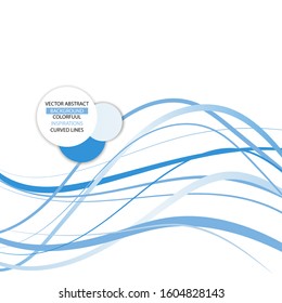 Abstract blue curved lines. Vector template for presentations.