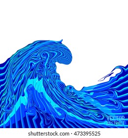 Abstract Blue Curved Pattern. The Distortion of Space. Striped Texture Structure. Vector 3d Illustration
