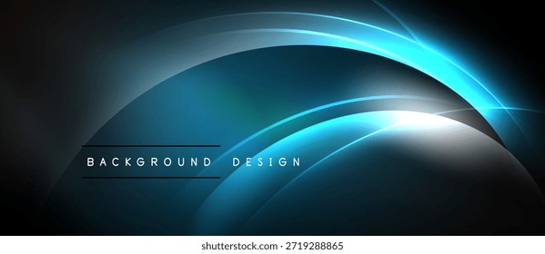 Abstrakte blaue Kurven erzeugen einen dynamischen Hintergrund. Helles Licht akzentuiert fließende Formen, modernes Gestaltungselement. Der dunkle Raum umgibt lebendige Formen.