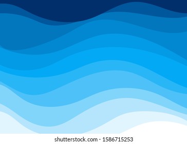Abstract blue curves and the waves of the sea range from soft to dark color background.