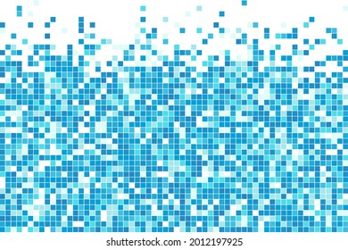 Abstract Blue Cyan Winter Mosaic Background. Aqua Blue Colored Square Tiles. Pixel Clean Backdrop With Copy Space. Vector