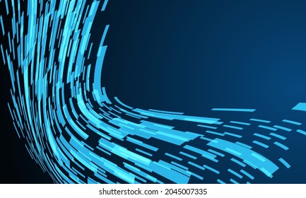 Resumen de la tecnología de onda de flujo geométrico de ciberdatos azules sobre diseño negro, imagen vectorial de fondo futurista moderna.