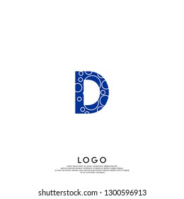 abstract blue D logo letter in dots pattern design concept
