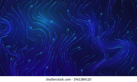 Abstract blue dark background with flowing glowing lines