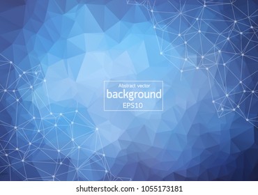 Abstract  Blue Dark Geometric Polygonal background molecule and communication. Connected lines with dots. Concept of the science, chemistry, biology, medicine, technology.