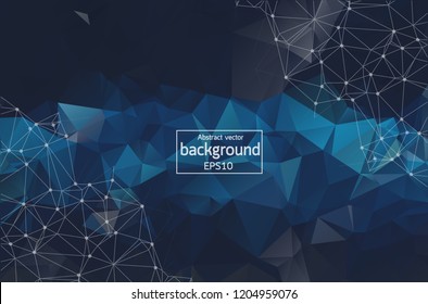 Abstract Blue Dark Polygonal Space Background with Connecting Dots and Lines. Geometric Polygonal background molecule and communication. Concept of science, chemistry, biology, medicine, technology.