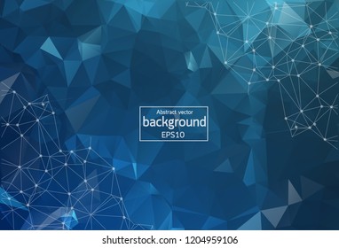 Abstract Blue Dark Polygonal Space Background with Connecting Dots and Lines. Geometric Polygonal background molecule and communication. Concept of science, chemistry, biology, medicine, technology.