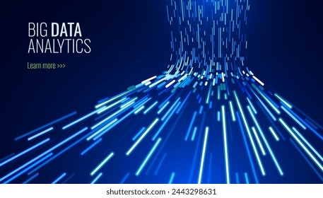 Abstract Blue Data Flowing Lines. Speed Lines Lights Graphics. Futuristic Linear Backdrop Design. Technology, Big Data, Science Theme Template.