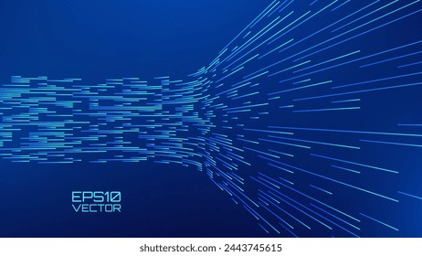 Abstract Blue Data Flowing Lines. Speed Lines Lights Graphics. Futuristic Linear Backdrop Design. Technology, Big Data, Science Theme Template.