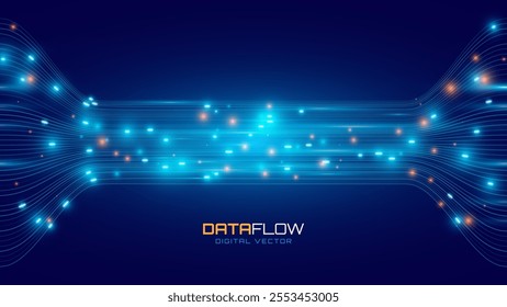 Abstract Blue Data Flowing Lines. Speed Lines Lights Graphics. Futuristic Linear Backdrop Design. Technology, Big Data, Science Theme Template.