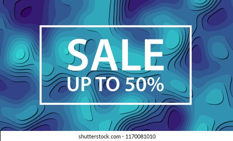 Abstract blue deep sea sale banner. Paper cut contour and coloring in 3d visual style can use for a variety of purposes such as ads promotion, web banners, offer posters, and more.