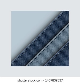 Abstract blue denim design with diagonal stripes and stitches.
