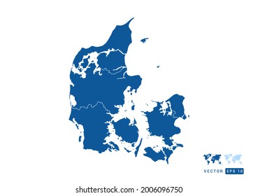 Abstract blue Denmark map vector on white background.