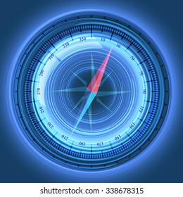 Abstract Blue Design Concept Of Digital Compass. 