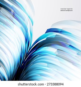 abstract blue design elements on a light background.
