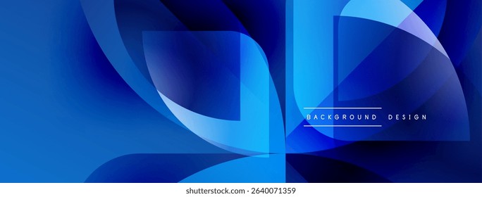 Abstract blue design features flowing shapes, gradients, dynamic composition. Modern aesthetic suitable for backgrounds, presentations.