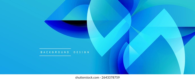 Abstract blue design features flowing shapes, gradients. Modern aesthetic, dynamic composition, suitable background element.