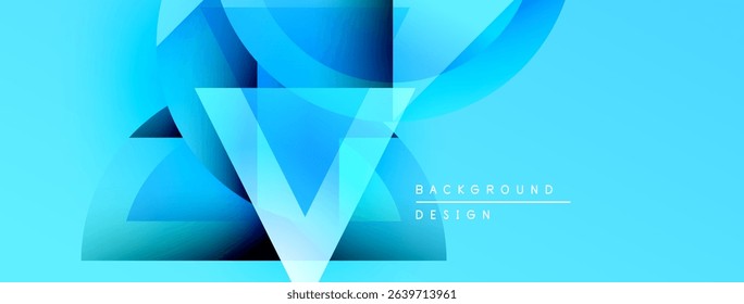 Abstract blue design features geometric shapes, gradients, flowing lines. Modern aesthetic suitable for backgrounds, banners, presentations.