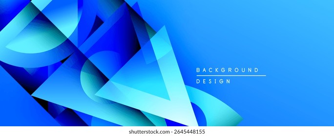 Abstract blue design features geometric shapes, gradients. Modern background suitable for digital projects, presentations. Clean, vibrant aesthetic.