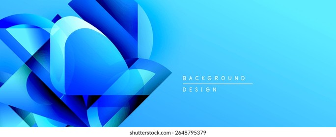 O design azul abstrato apresenta formas geométricas, gradientes. Fundo moderno adequado para banners, apresentações. Esquema de cores vivas.