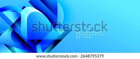 Abstract blue design features geometric shapes, gradients. Modern background suitable for banners, presentations. Vivid color scheme.