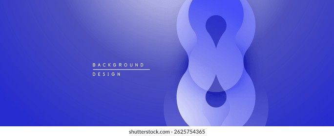 O design azul abstrato apresenta formas de fluxo em camadas. Gradiente cria profundidade, estética moderna. O texto lê o design do plano de fundo.