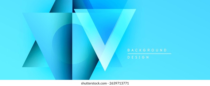 Abstract blue design features layered geometric shapes. Bright gradient creates modern visual impact. Text reads background design.