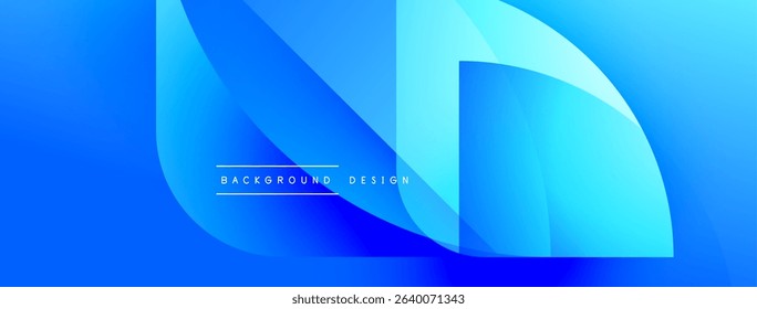 Abstract blue design features layered shapes, gradients. Modern aesthetic suitable for backgrounds, presentations. Clean, vibrant composition.
