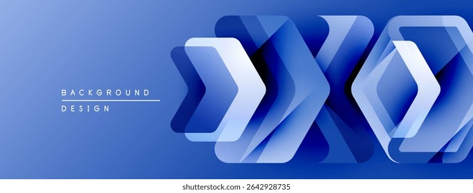 Abstract blue design features layered geometric shapes. Gradient creates depth, modern aesthetic. Minimalist composition, clean lines visible.
