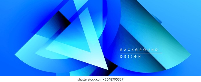 Abstract blue design features layered shapes, gradients, dynamic composition. Modern aesthetic suitable for backgrounds, presentations.
